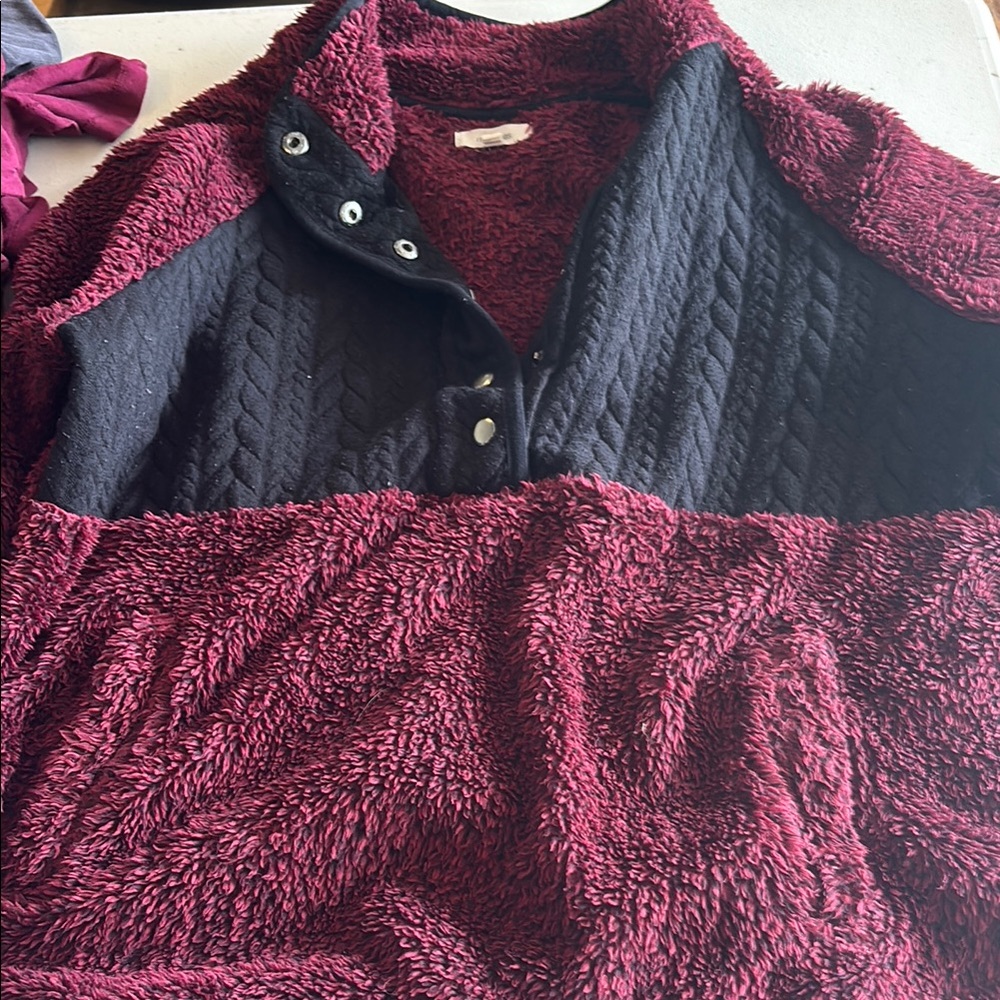Maurices Burgundy and Black Sherpa Hoodie